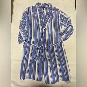 Polo by Ralph Lauren Blue and White Striped Men’s Robe 100% Cotton Size Small